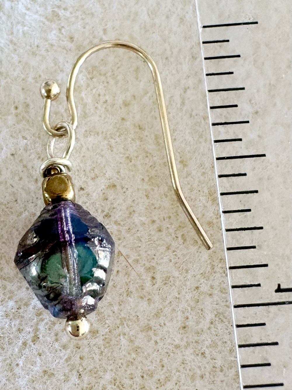 Gold Drop Earrings with Iridescent Glass Beads - Women Jewelry